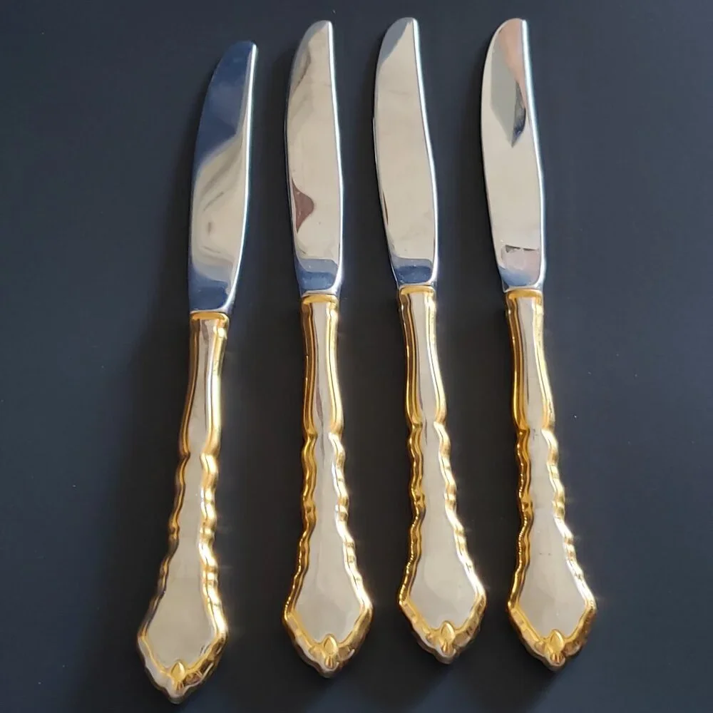4pc Oneida GOLDEN ROYAL CHIPPENDALE Community Stainless Flatware Dinner Knife 9